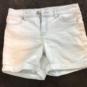 Light denim high waisted shorts